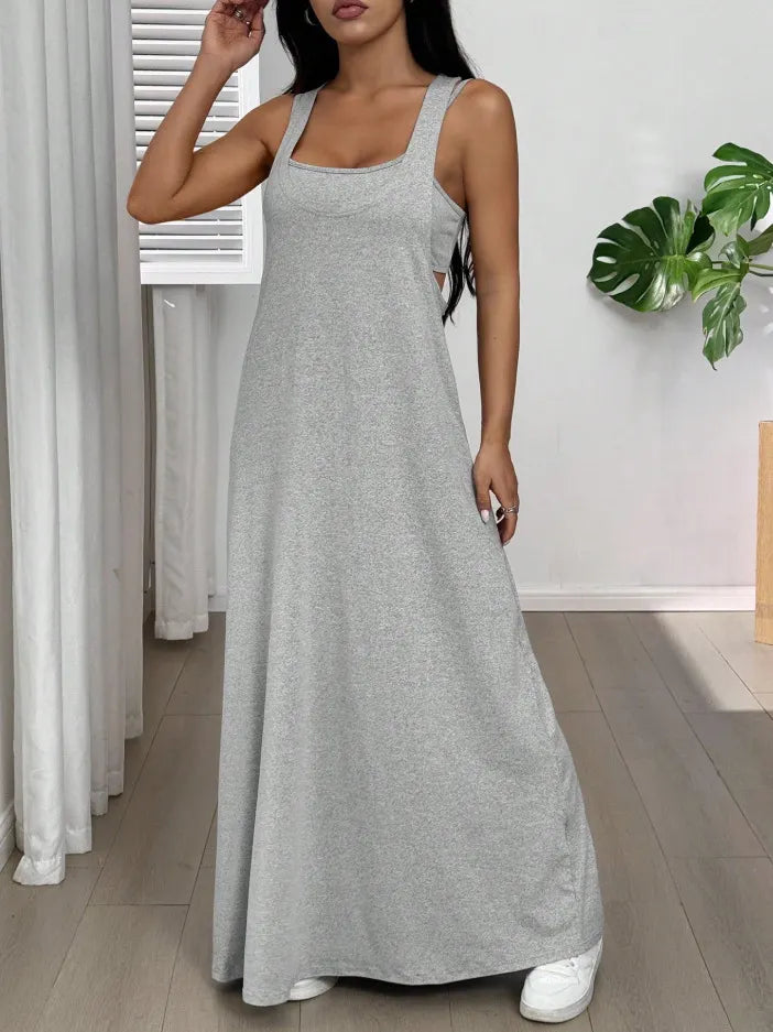 Vestido largo para mujer con tirantes anchos y silueta fluida