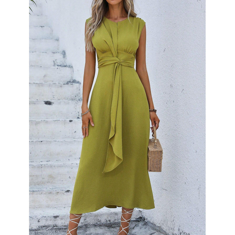Vestido largo para mujer con cintura drapeada y diseño sin mangas