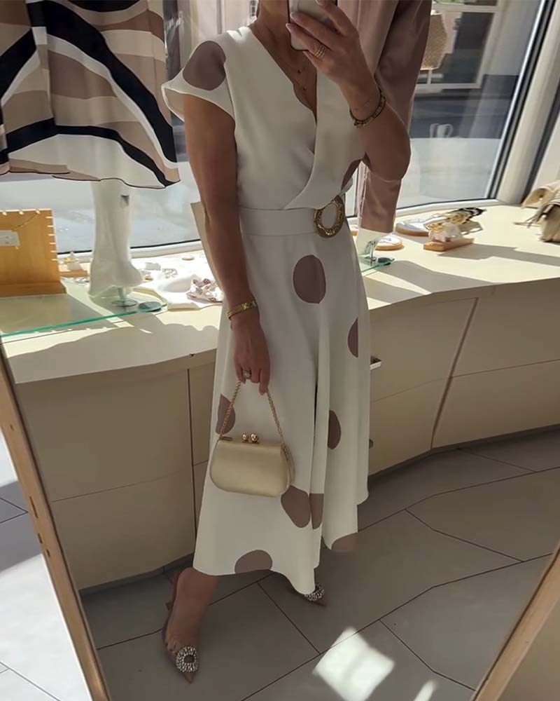 Vestido midi para mujer con lunares y escote en V