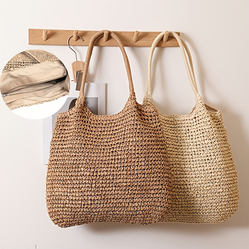 Marisol | Bolso de Hombro de Paja Trenzada — Avellana
