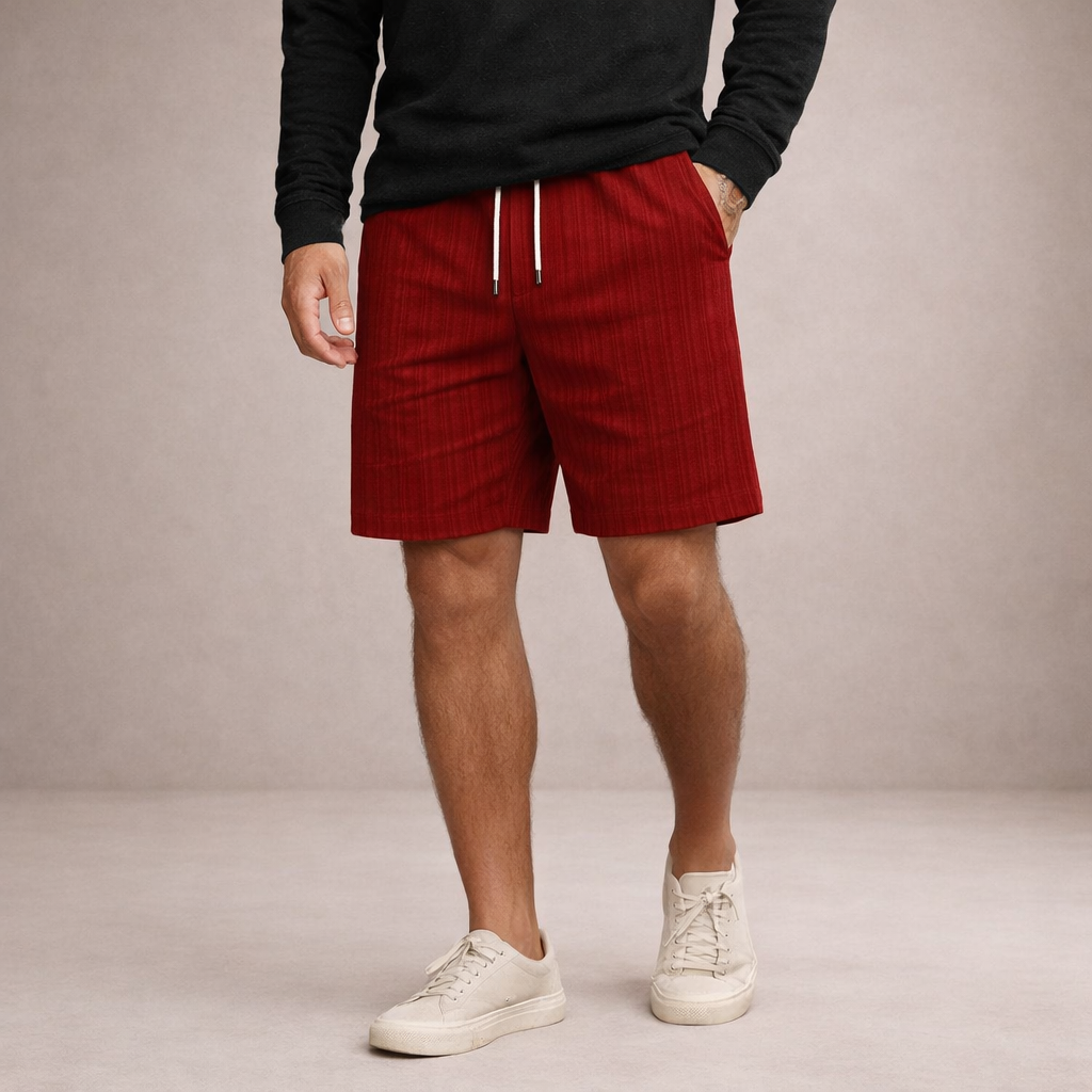 Pantalón corto lino poliéster hombre con cordón verano casual