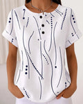Camiseta de mujer de manga corta con estampado gráfico y botones