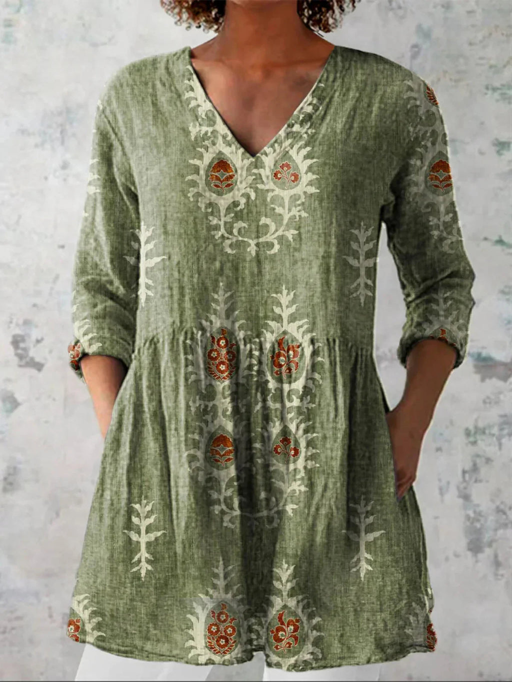 Túnica mujer con estampado gráfico y escote en V