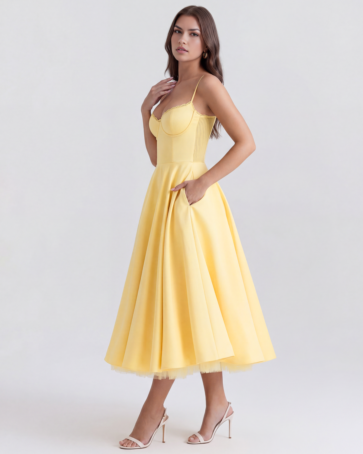 Selene - Vestido midi con capas de tul y bolsillos ocultos