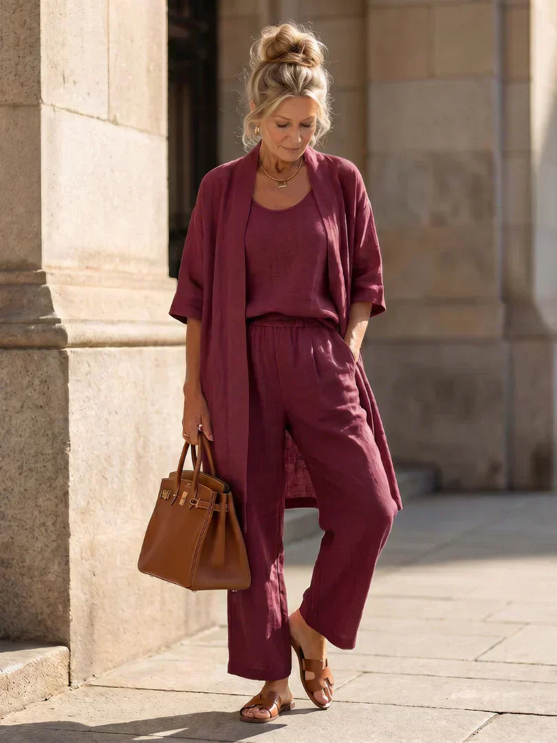 Vestido largo para mujer con conjunto de tres piezas y pantalón amplio