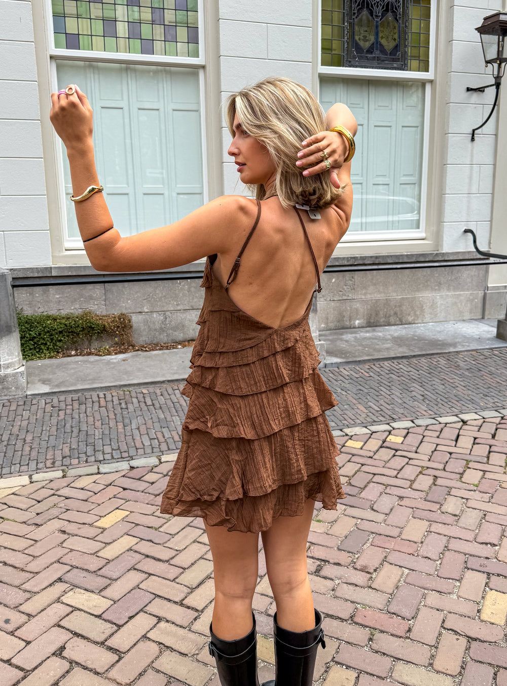 Vestido mini de poliéster con volantes para verano casual chic