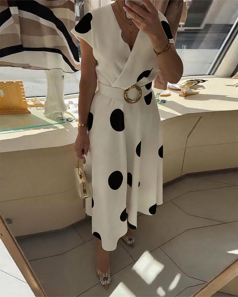 Vestido midi para mujer con lunares y escote en V