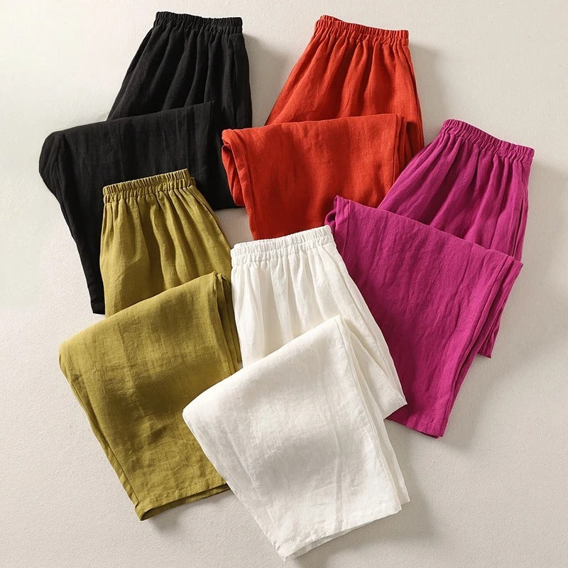 Pantalón algodón lino cintura elástica para looks casuales