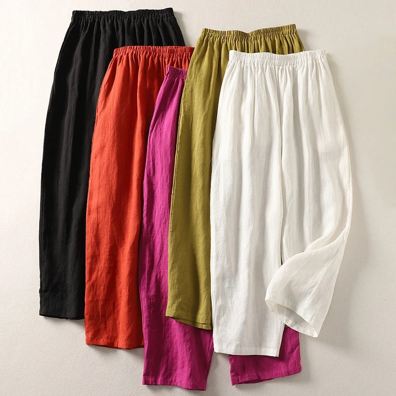 Pantalón algodón lino cintura elástica para looks casuales