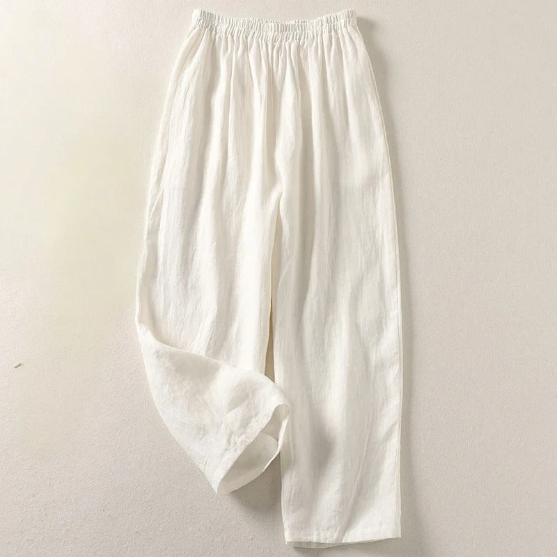 Pantalón algodón lino cintura elástica para looks casuales