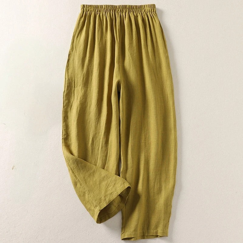 Pantalón algodón lino cintura elástica para looks casuales