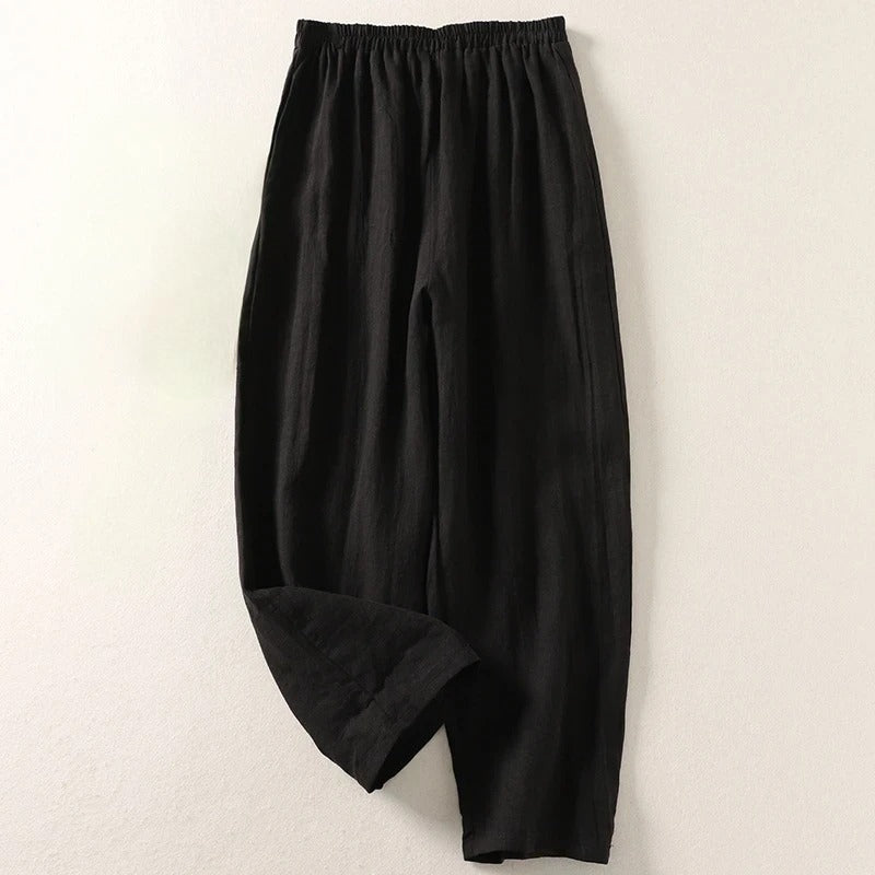 Pantalón algodón lino cintura elástica para looks casuales