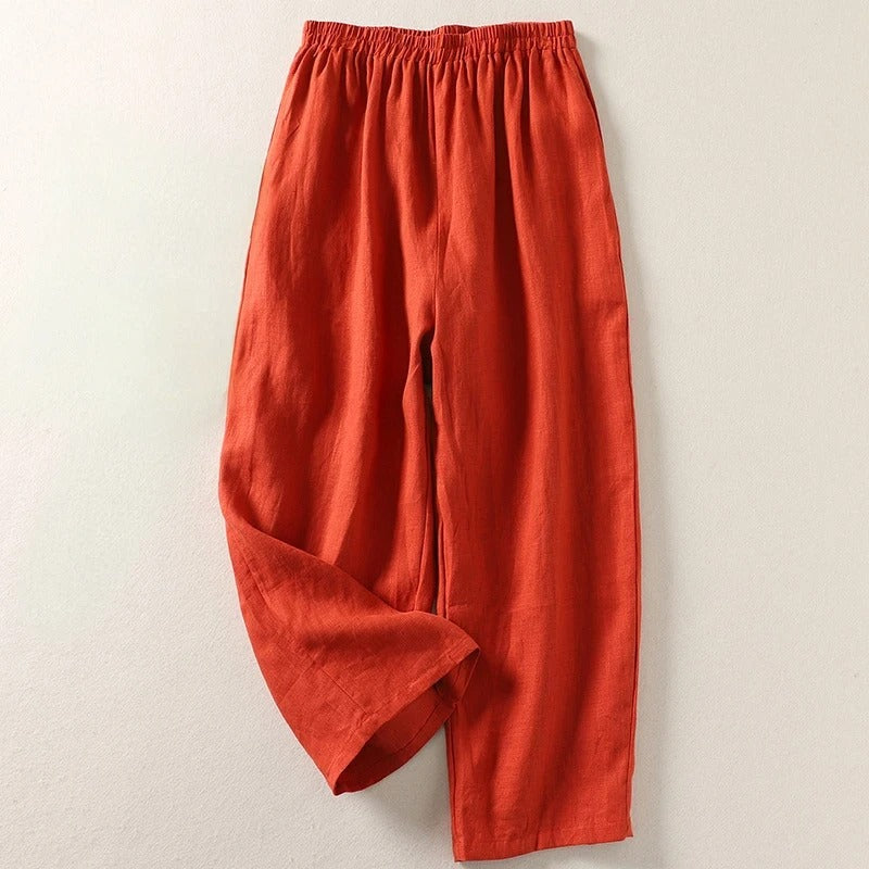 Pantalón algodón lino cintura elástica para looks casuales