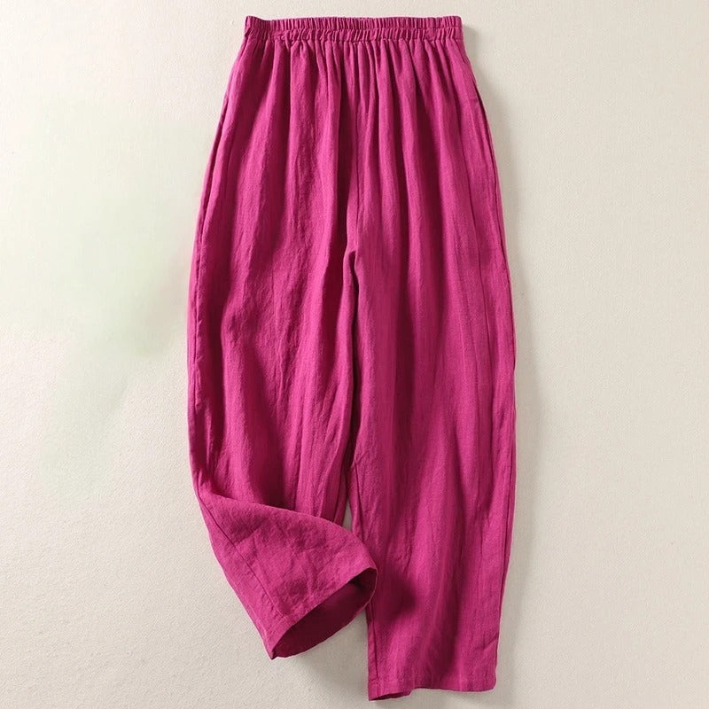 Pantalón algodón lino cintura elástica para looks casuales