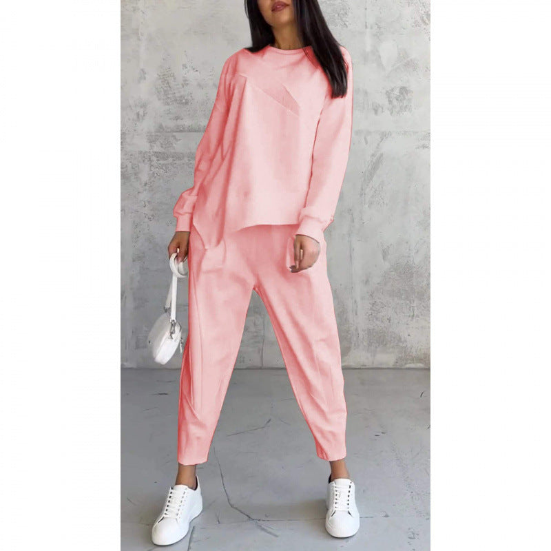 Maria- Conjunto de sudadera de manga larga con bajo irregular y pantalones para mujer