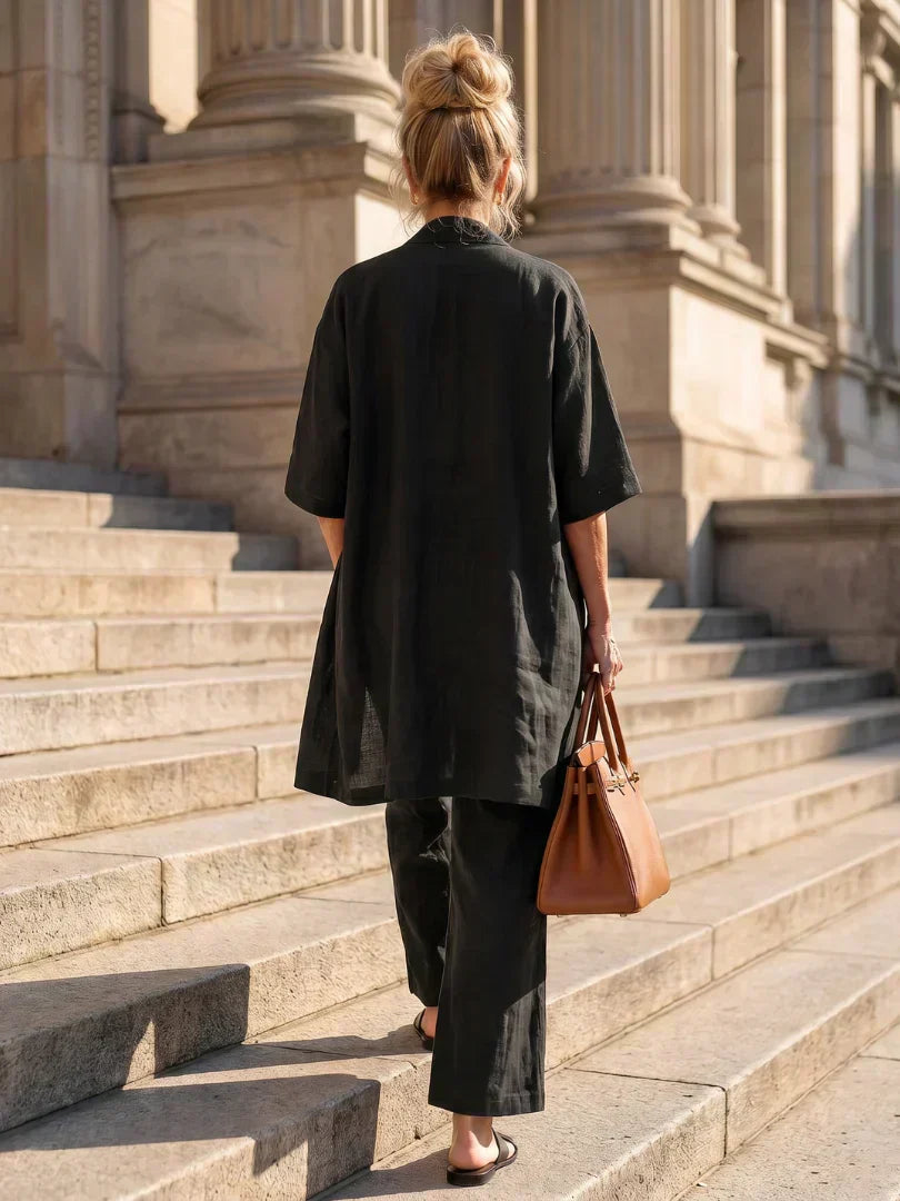 Vestido largo para mujer con conjunto de tres piezas y pantalón amplio