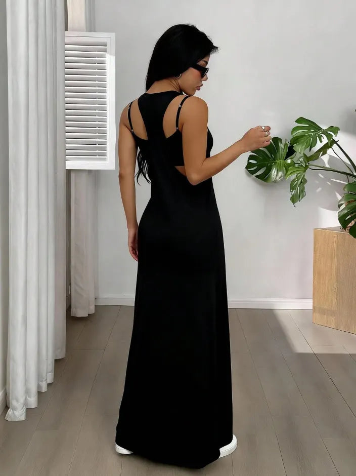 Vestido largo para mujer con tirantes anchos y silueta fluida