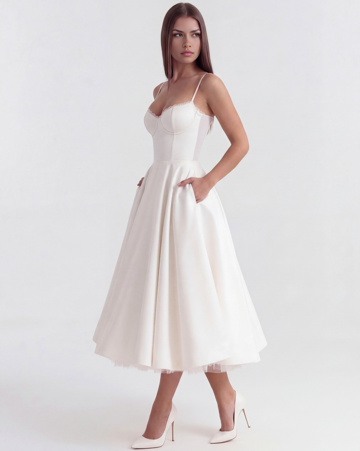 Selene - Vestido midi con capas de tul y bolsillos ocultos