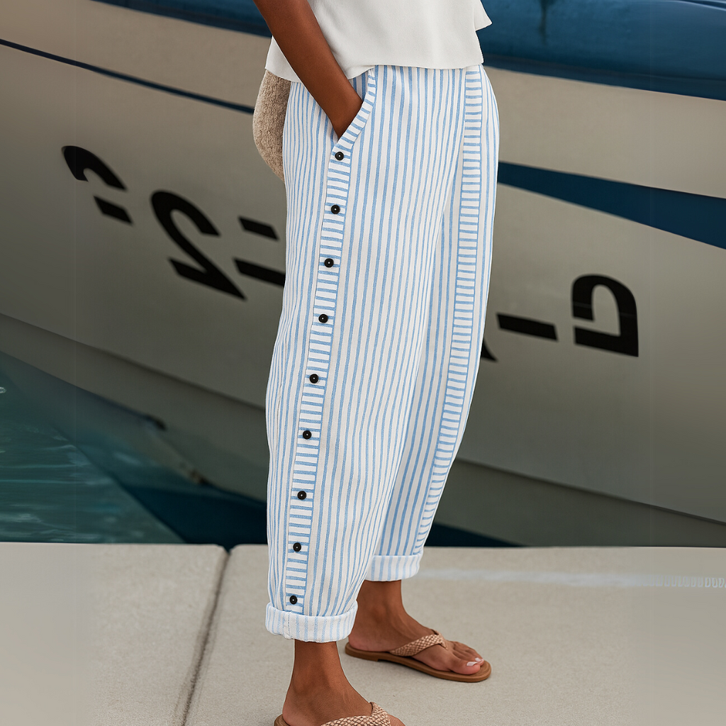 Catalina - Elegantes pantalones a rayas con botones