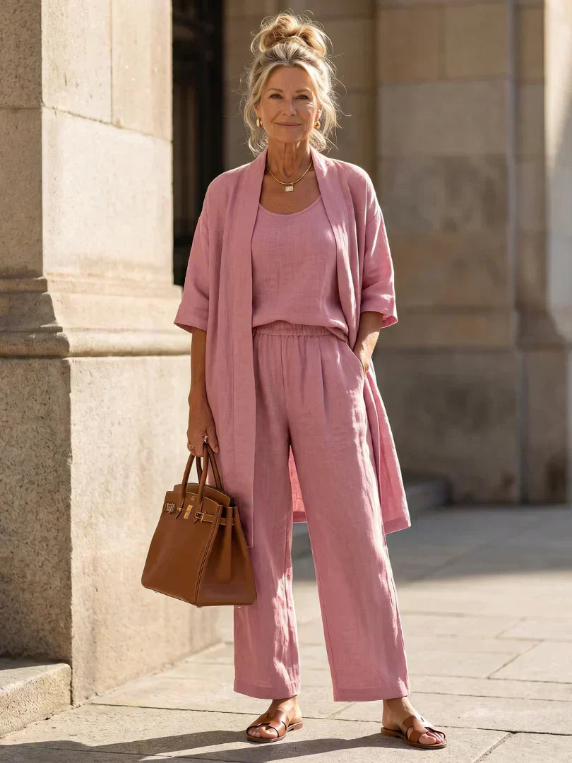 Vestido largo para mujer con conjunto de tres piezas y pantalón amplio