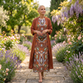 Conjunto de vestido largo para mujer con chaleco abierto a juego