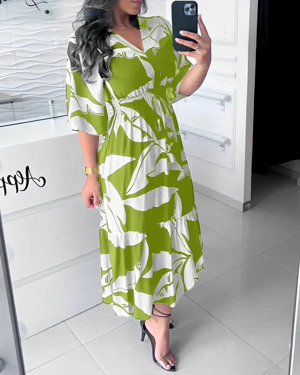 Vestido para mujer con escote en V, cintura ajustable y estampado abstracto
