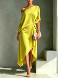 Vestido midi mujer asimétrico con hombro descubierto elegante
