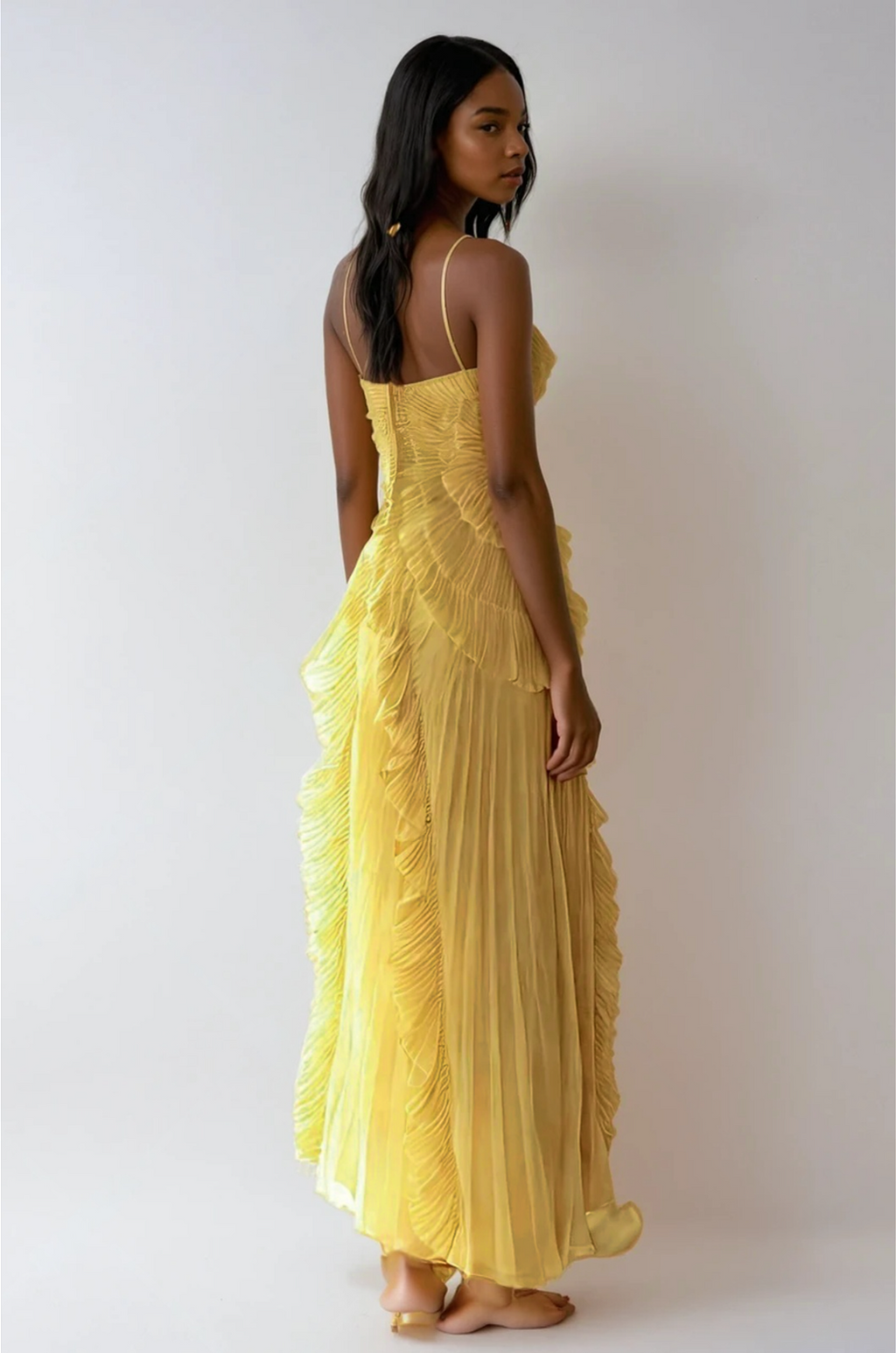 Vestido largo mujer con volantes y escote halter