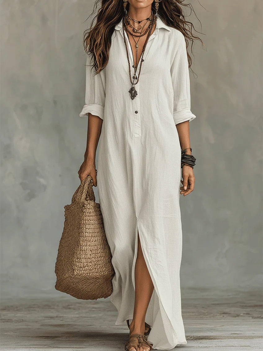 Soline™ - Vestido largo negro con botones