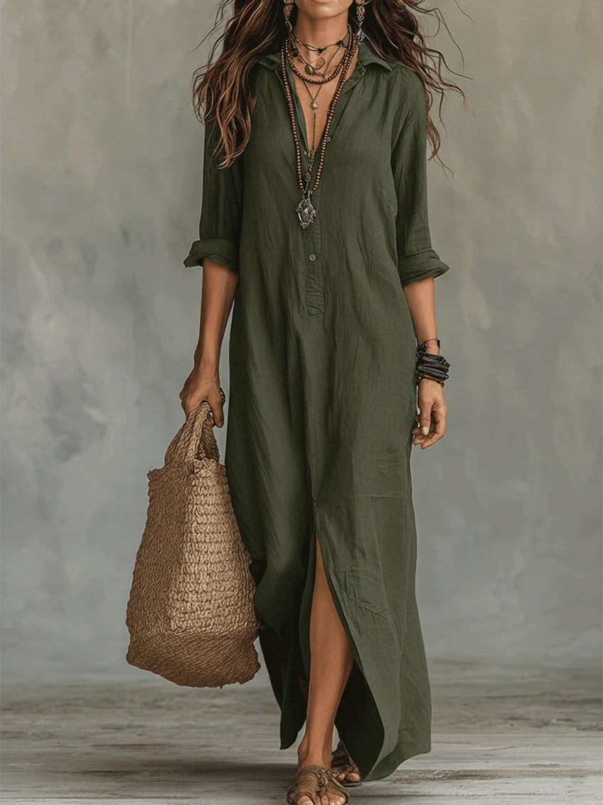 Soline™ - Vestido largo negro con botones