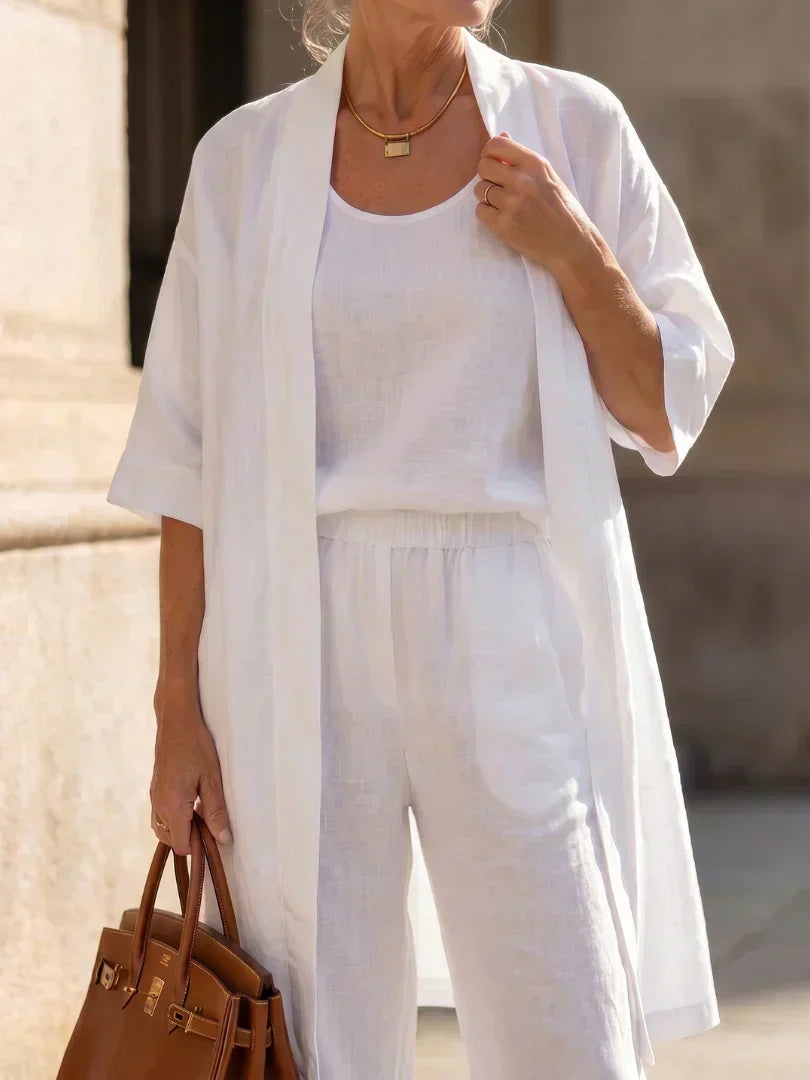 Vestido largo para mujer con conjunto de tres piezas y pantalón amplio