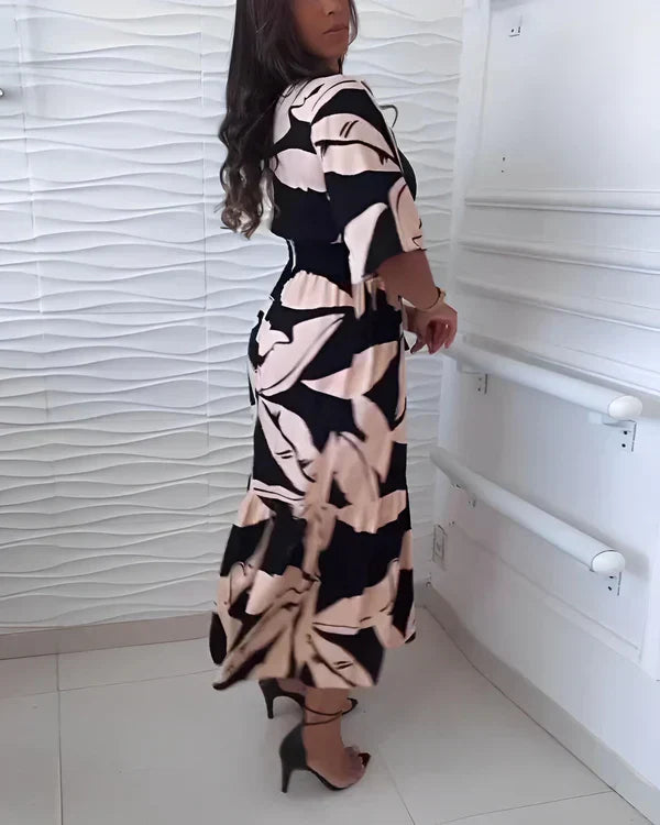 Vestido para mujer con escote en V, cintura ajustable y estampado abstracto