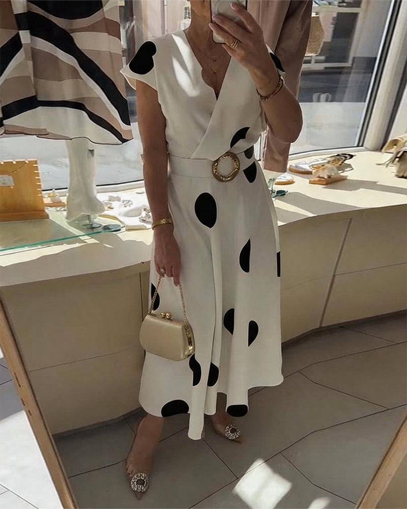 Vestido midi para mujer con lunares y escote en V
