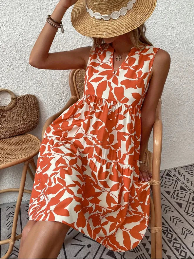 Vestido corto para mujer con estampado floral y escote en V