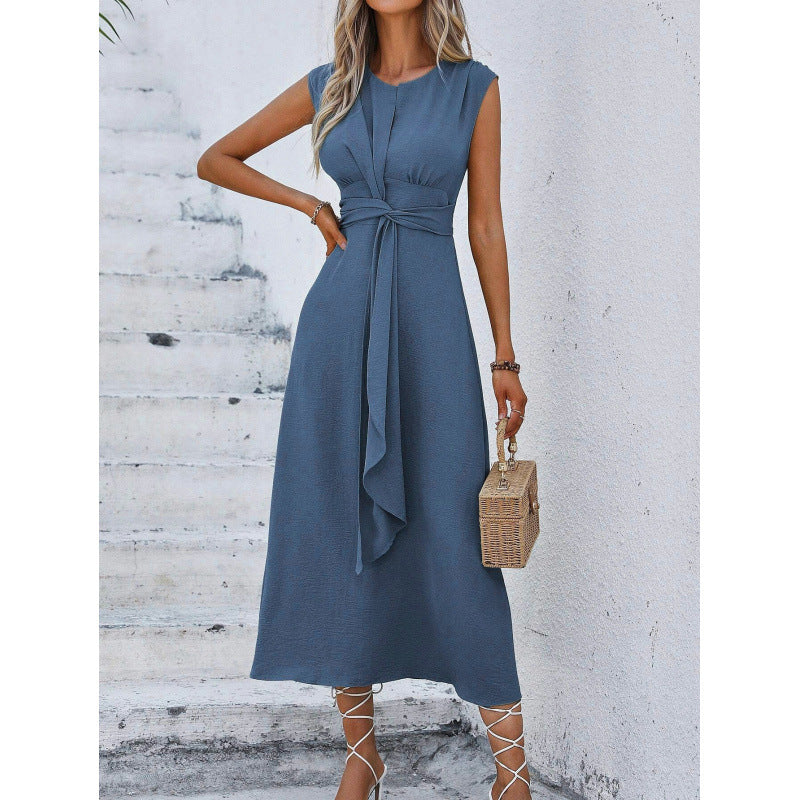 Vestido largo para mujer con cintura drapeada y diseño sin mangas