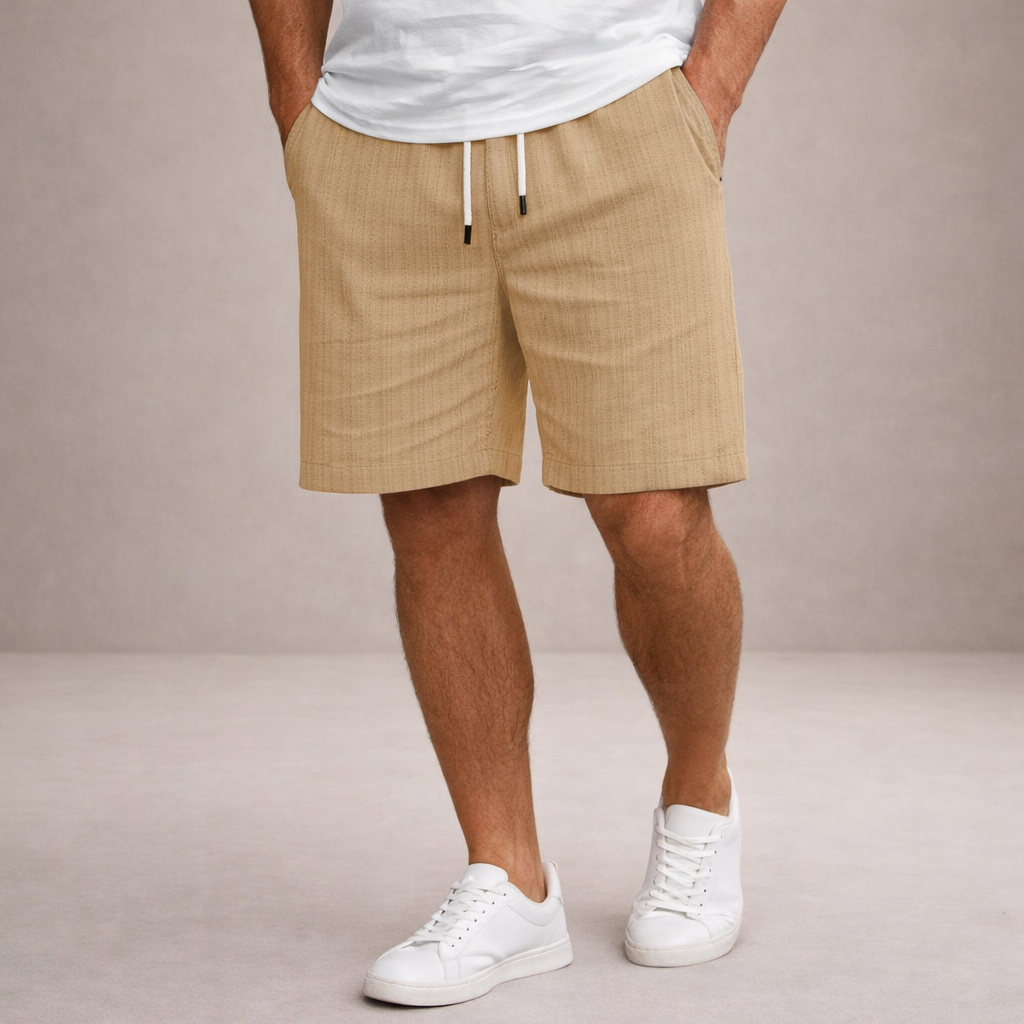 Pantalón corto lino poliéster hombre con cordón verano casual