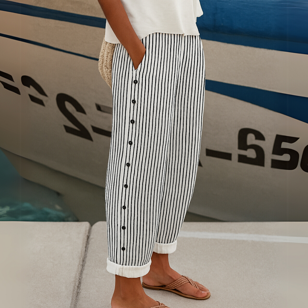 Catalina - Elegantes pantalones a rayas con botones
