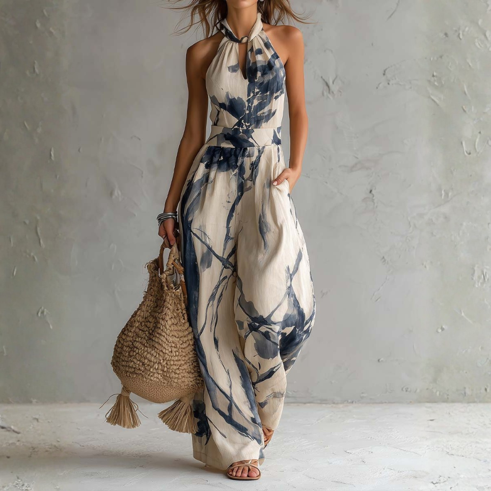 Mono de mujer con cuello halter y estampado artístico