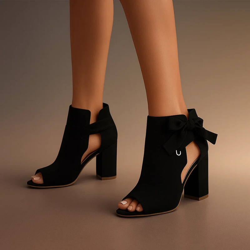 Sandalias mujer de tacón cuadrado con lazo elegante y punta abierta
