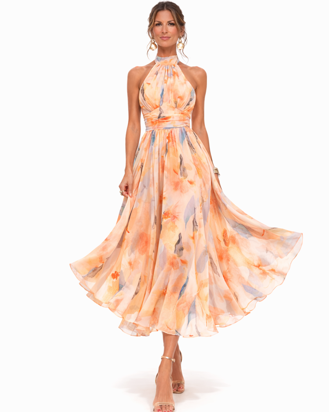 Aurora - Vestido con cuello Halter y estampado de acuarela