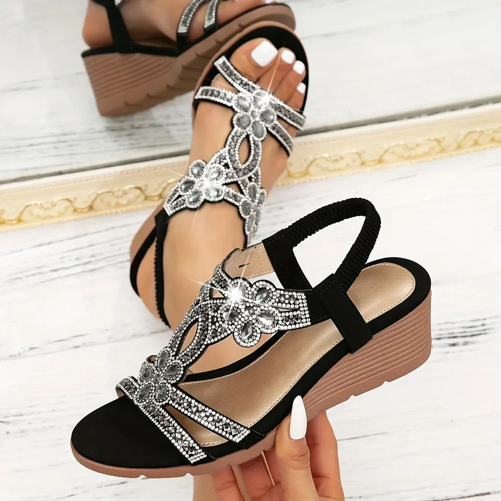 Cruz - Elegantes sandalias ortopédicas compensadas para mujer