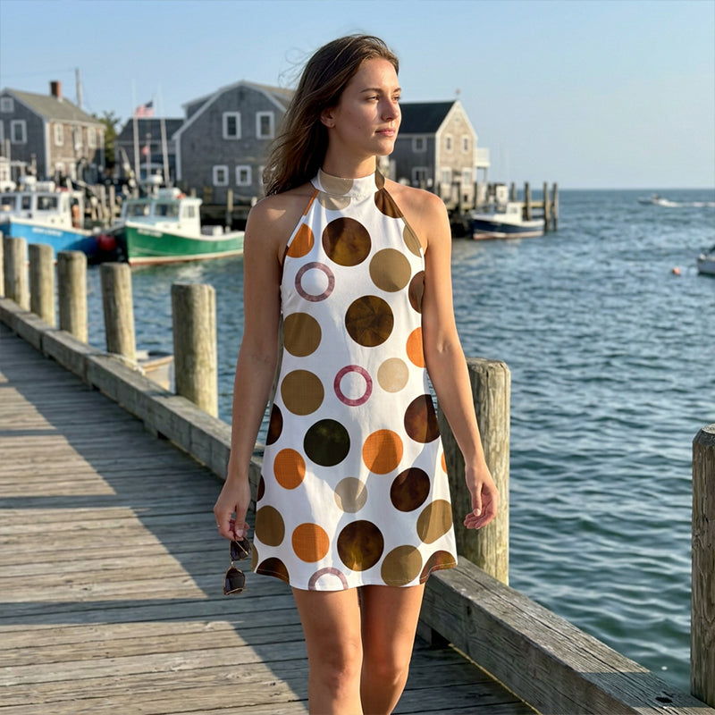 Vestido corto mujer lunares con cuello halter verano chic