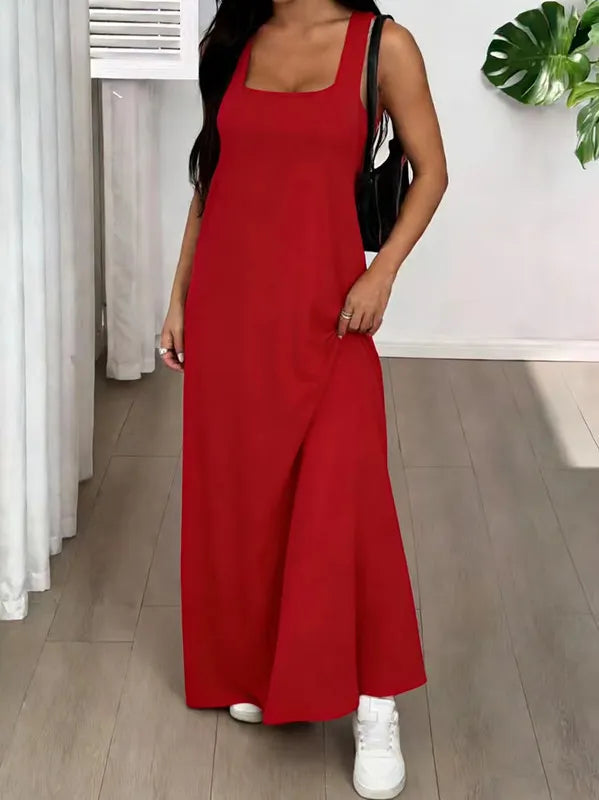 Vestido largo para mujer con tirantes anchos y silueta fluida