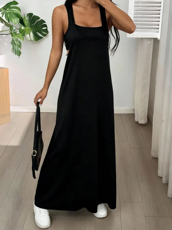 Vestido largo para mujer con tirantes anchos y silueta fluida