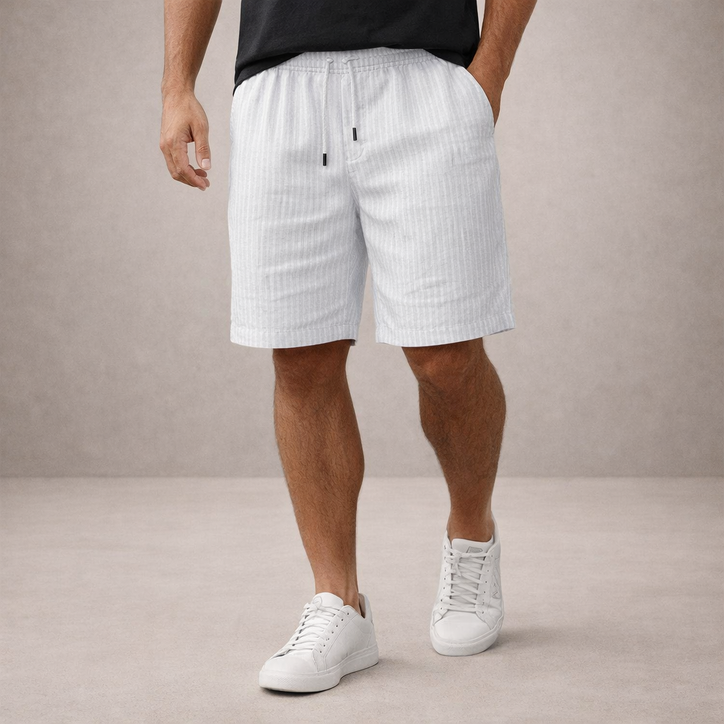 Pantalón corto lino poliéster hombre con cordón verano casual