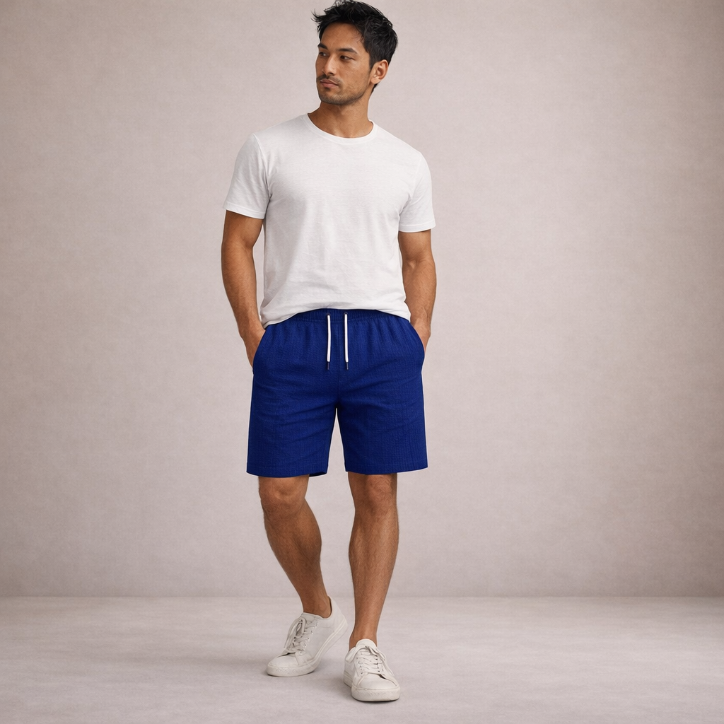 Pantalón corto lino poliéster hombre con cordón verano casual