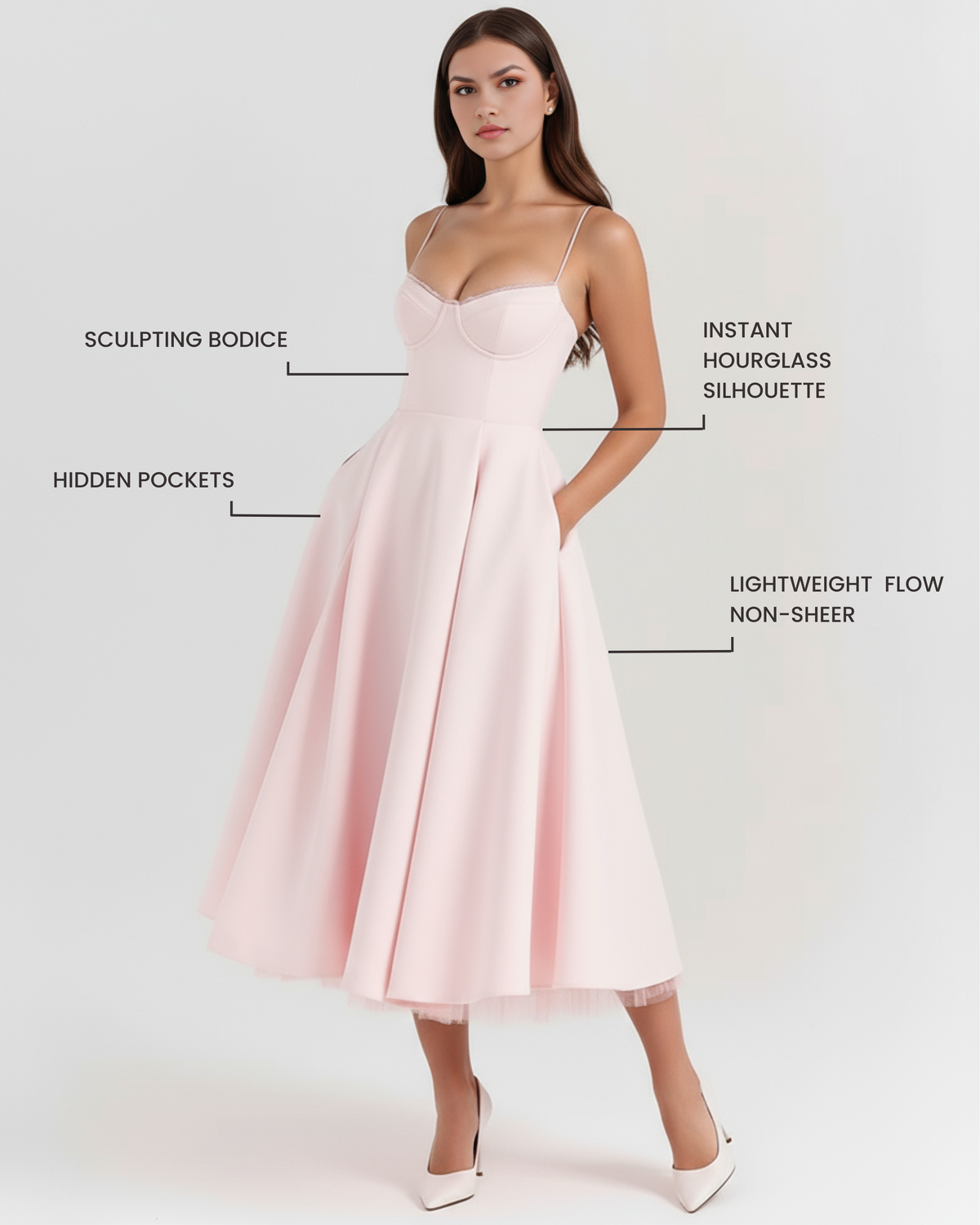 Selene - Vestido midi con capas de tul y bolsillos ocultos