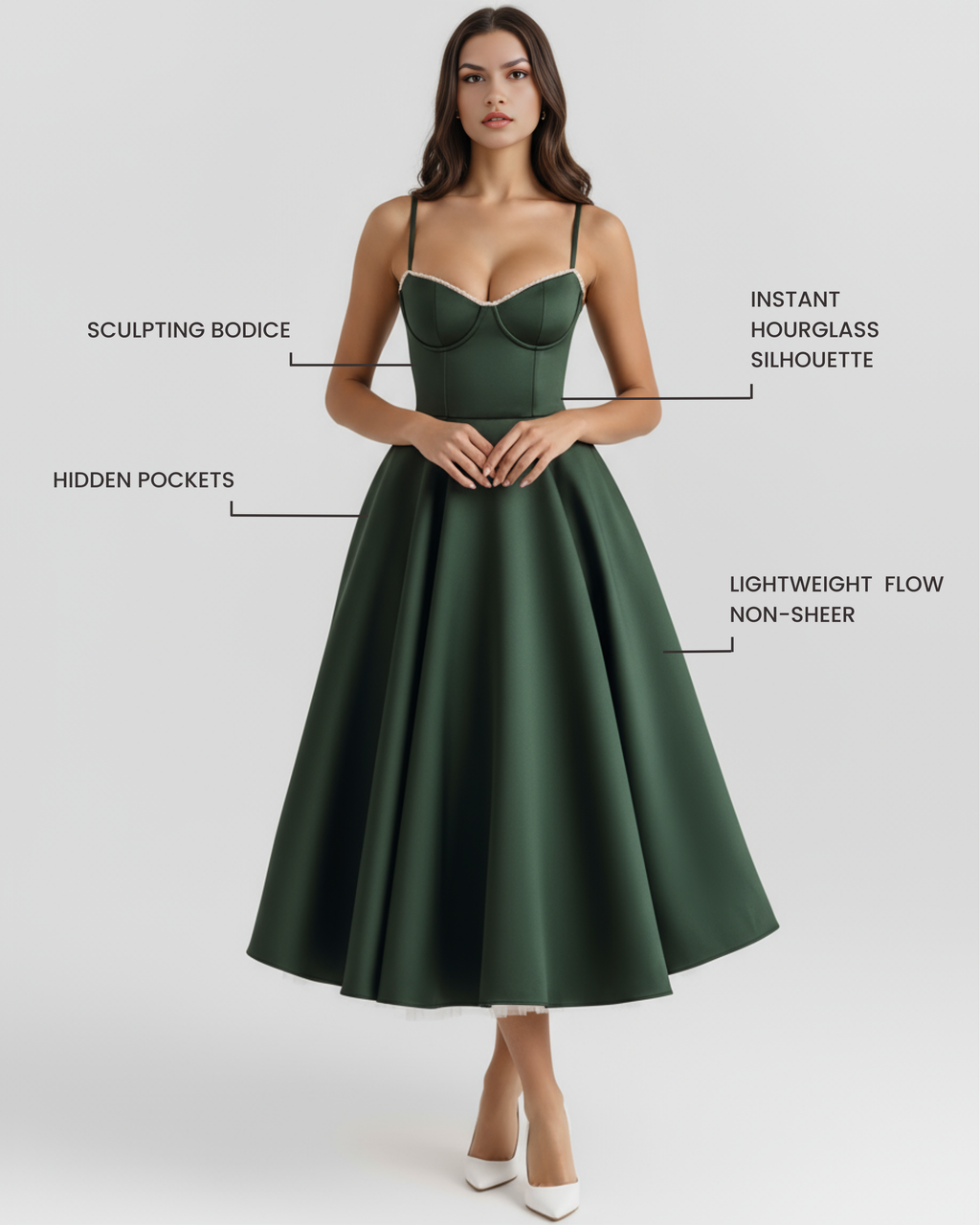 Selene - Vestido midi con capas de tul y bolsillos ocultos