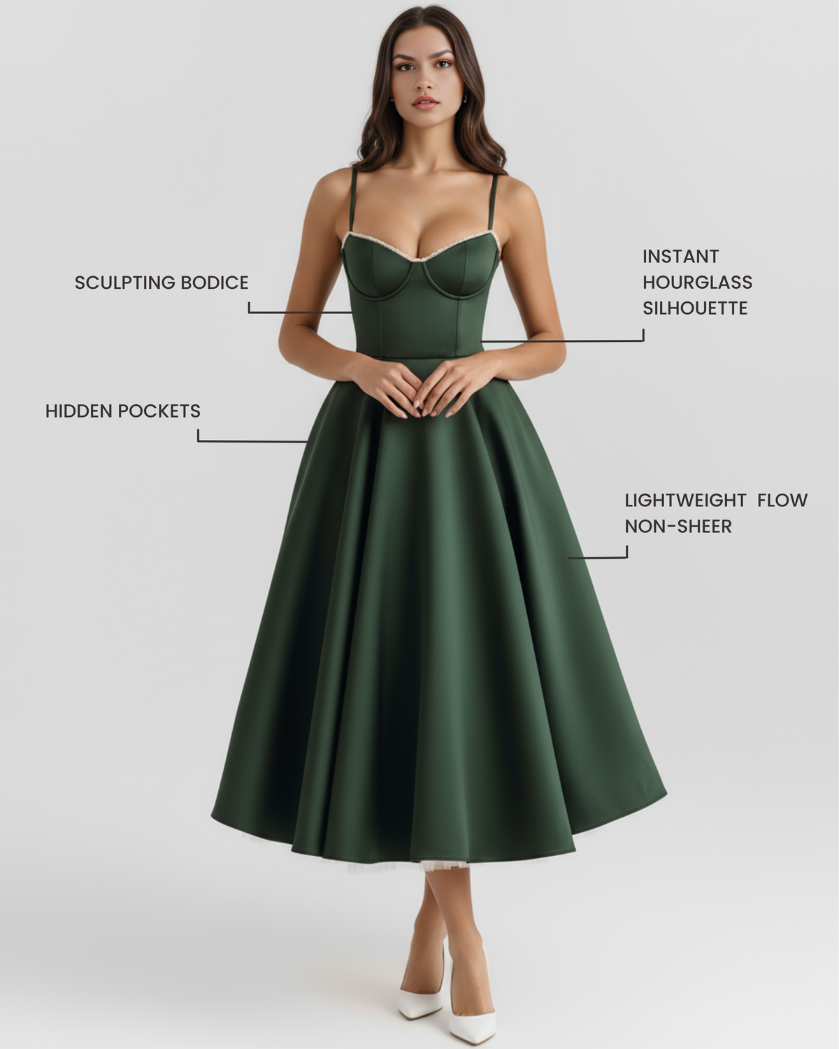 Selene - Vestido midi con capas de tul y bolsillos ocultos