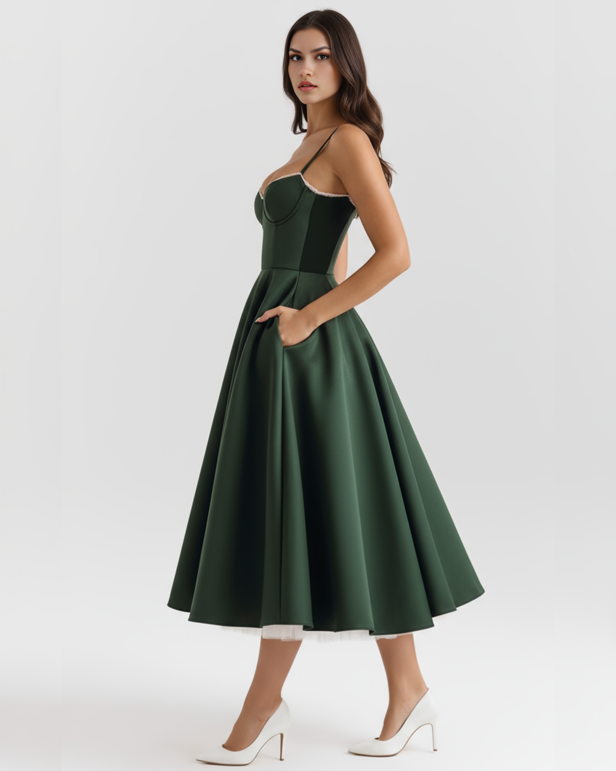 Selene - Vestido midi con capas de tul y bolsillos ocultos